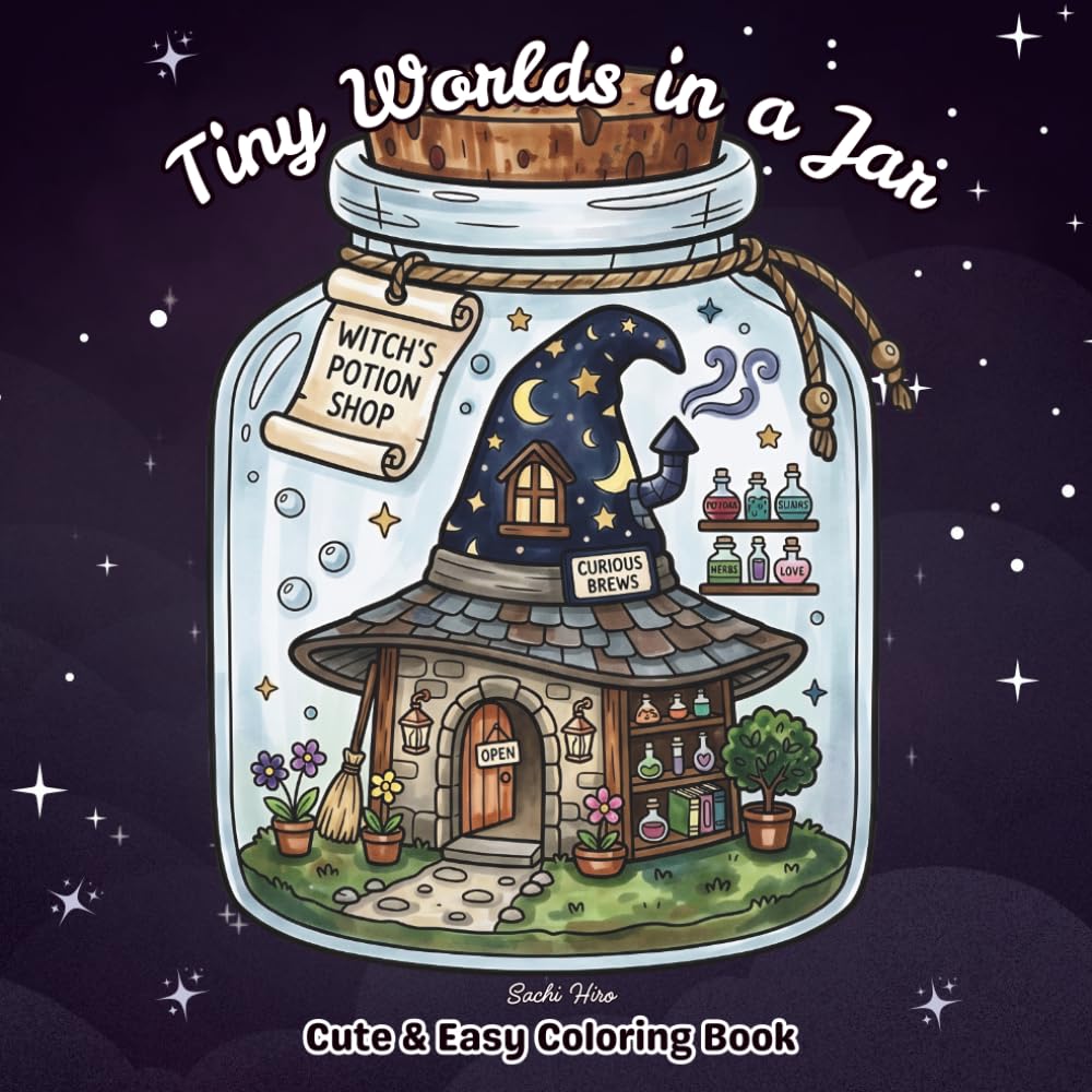 Tiny Worlds in a Jar Coloring Book: Cozy Whimsical Houses in Glass Jars | Bold & Easy Designs for Adults & Teens | Relaxing Cute Mini Town Scenes: ... and Creative Fun (Fantasy Coloring Pages)