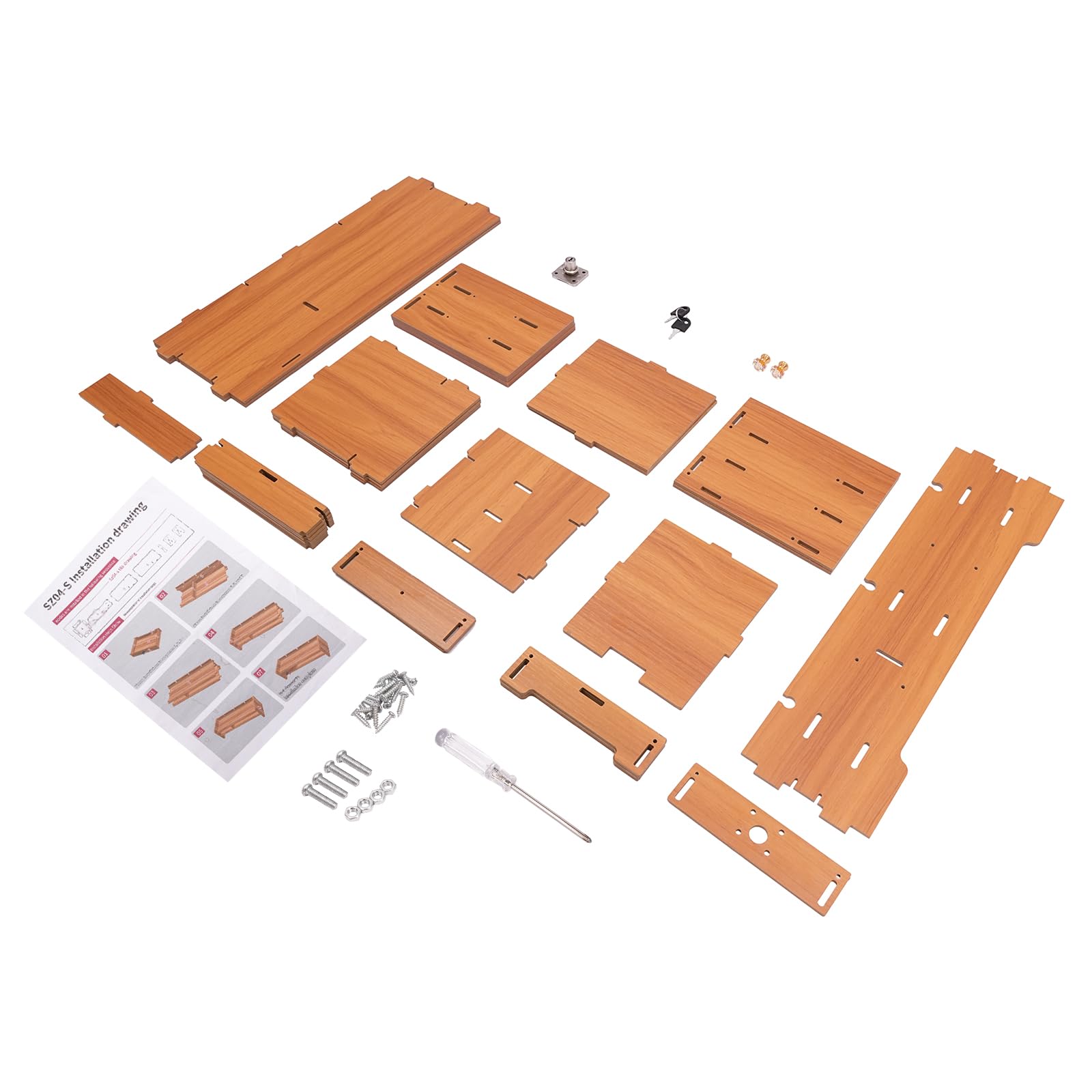 Supporto per monitor con 3 cassetti e scomparto per chiavi, organizer da scrivania in MDF, 65,5 cm, altezza regolabile per ufficio/casa, effetto legno, con supporto per cellulare e chiavi