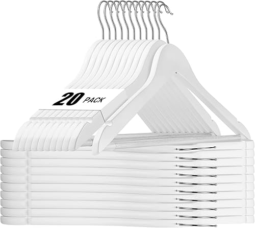 HOUSE DAY Ganchos de madera para ropa, 20 unidades, acabado suave y blanco, colgador de madera de alta calidad para ropa.