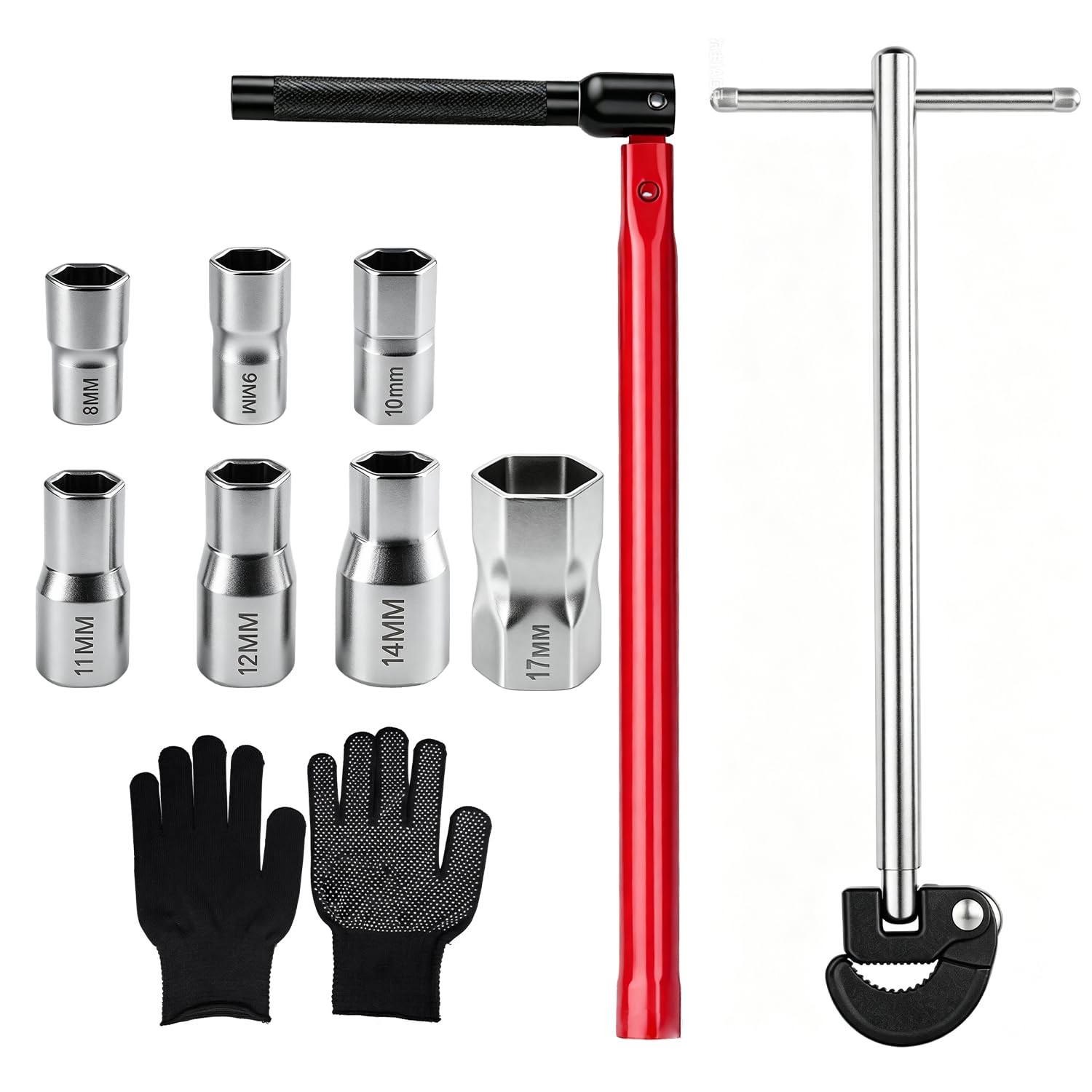 Clé robinet avec douilles hexagonales 8-17mm et clé en T pour plomberie