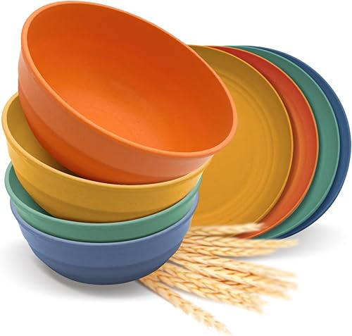 Juego de vajilla de paja de trigo, cuencos y platos ligeros irrompibles, reutilizables, aptos para microondas y lavavajillas, sin BPA, cuencos y