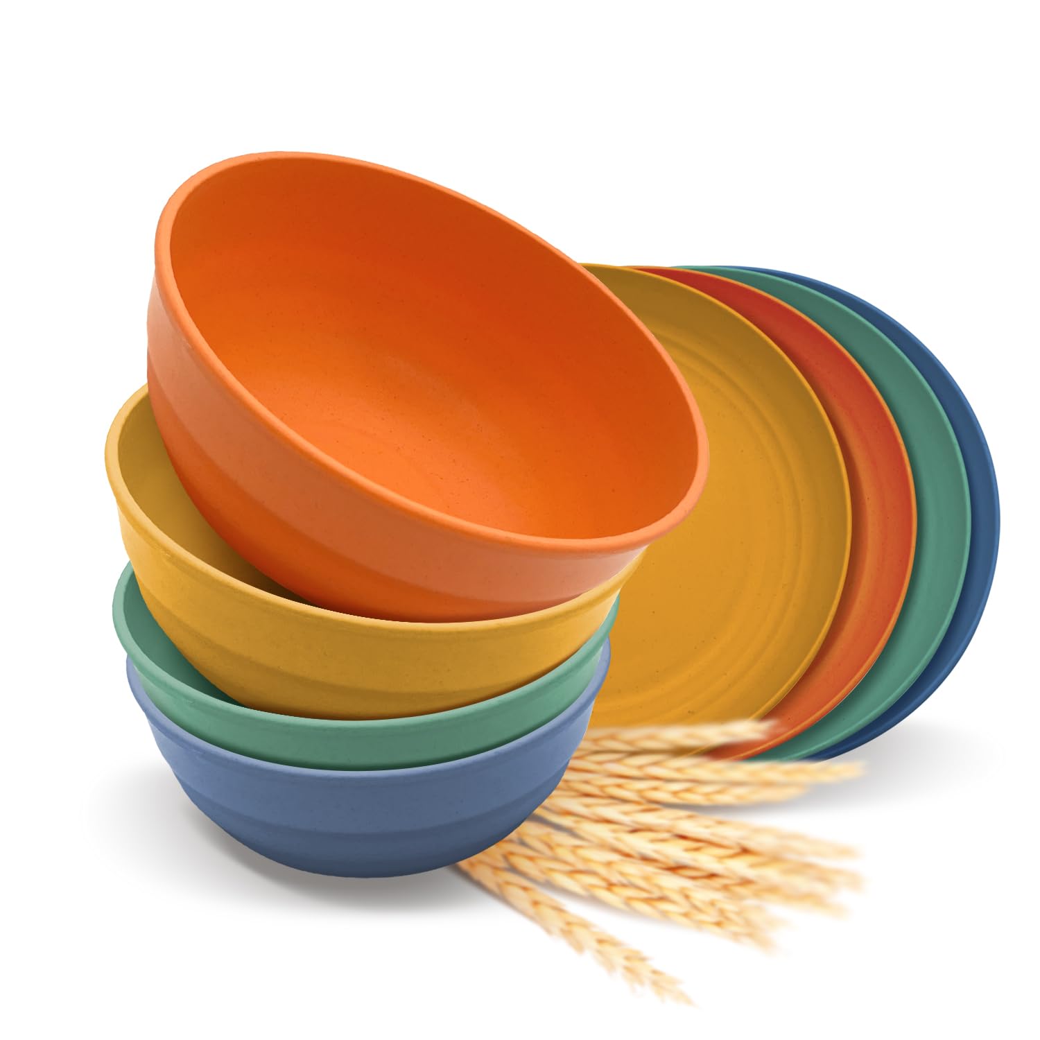 Yemyep Wheat straw Dinnerware sets, Unbreakable Lightweight Bowls and Plates, Reusable, Microwave&Dishwasher Safe, BPA Free, Plastic Salad Bowls and Plates for Kitchen, Soup, Camping (Multi)