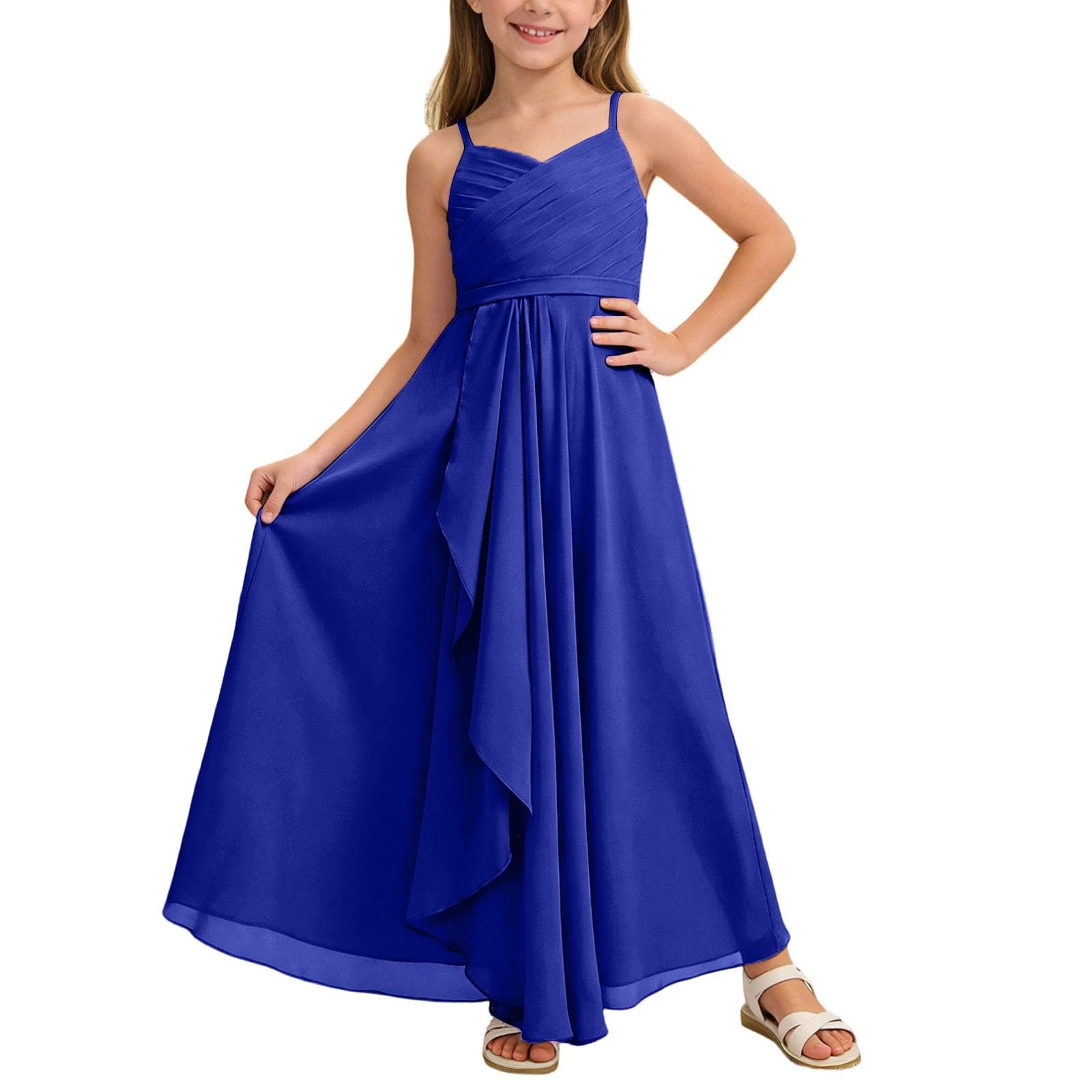 Générique Abito a trapezio Fluido in Chiffon per ragazza, abito lungo per damigella d'onore, cerimonia, matrimonio elegante estate