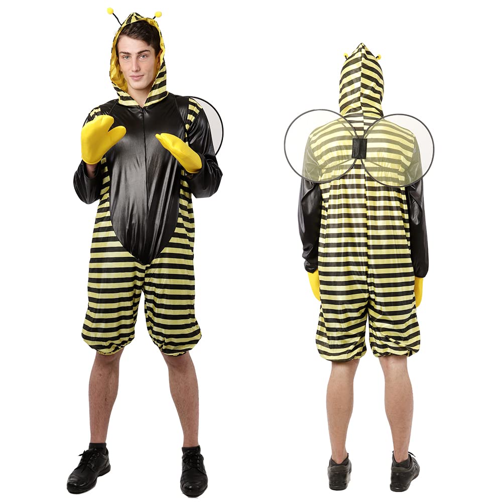 Disfraz Abeja Hombre, Pijama Animales Adulto con Guantes y Alas de Abeja para Disfraces de Carnaval y Halloween