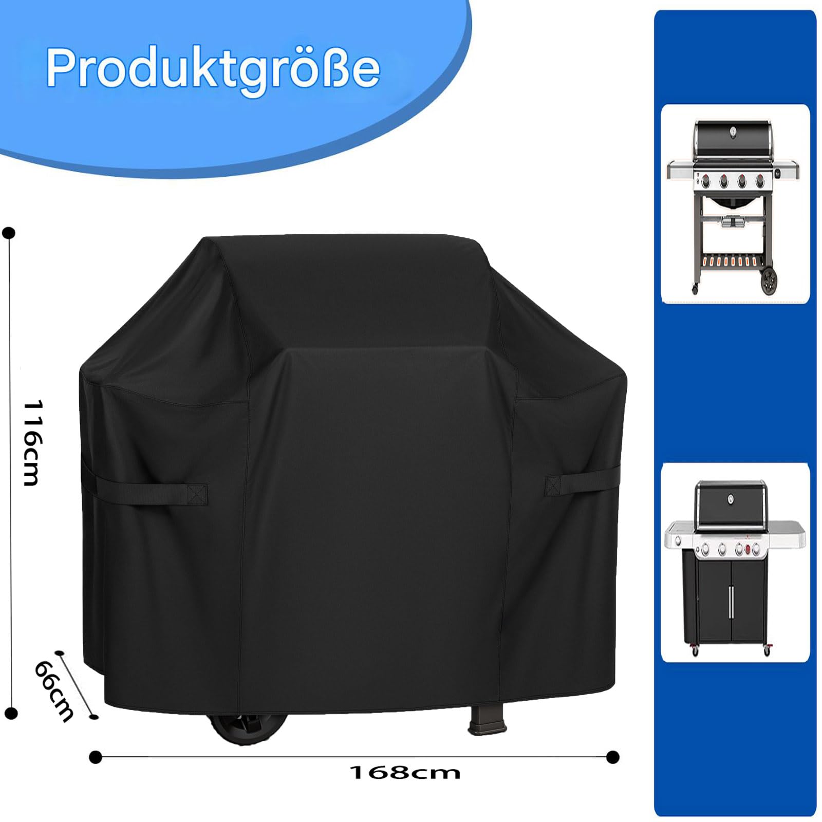 Grillabdeckung für Enders Monroe Pro 4 SIK Turbo/Monroe Pro 3 SIK Turbo(ab 2020) Kansas 3 + 4 Brenner Boston 4 IK mit Kocher, 600D Oxford Wasserdicht Gasgrill Abdeckplane 168L x 66B x 116H cm