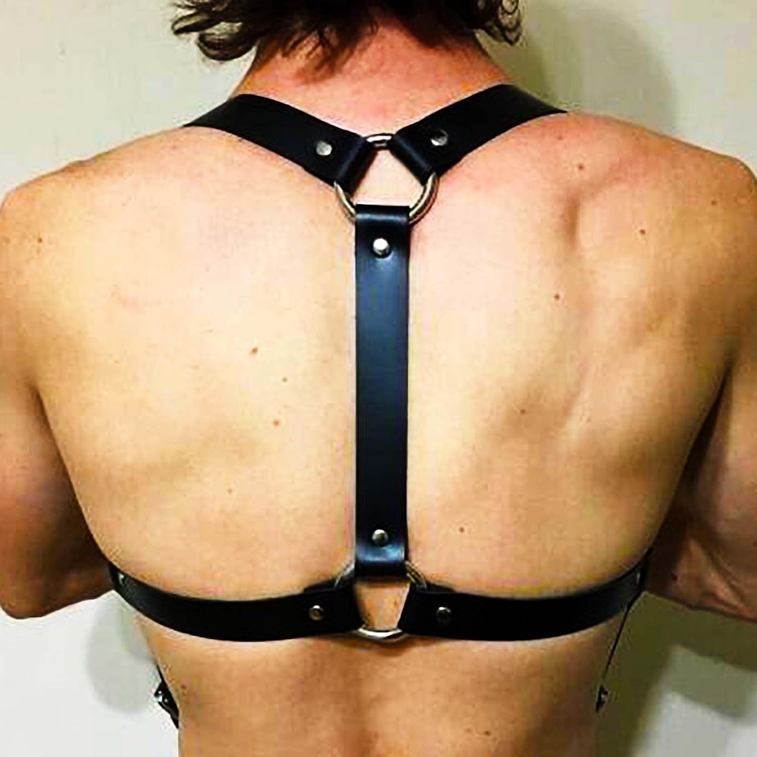 Fstrend Men's Black Faux Leather Chest Harness, Adjustable Punk Body Strap, Rave Festival Accessory