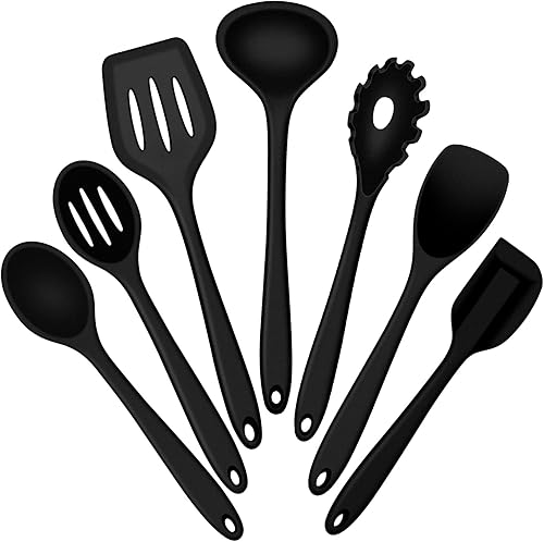 Miniatura 17 de E-far Juego de utensilios de cocina de silicona, juego de 7 piezas de utensilios de cocina resistentes al calor en color blanco, utensilios de