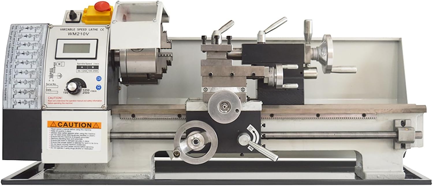 Metal Lathe Variable Speed Lathe 8"×16" Metric Precision Metal Lathe 0-2500RPM Mini Benchtop Lathe Metal Wood Horizontal Lathe 900W Brushless Motor for Hobby/DIY/Industrial WM210V 110V