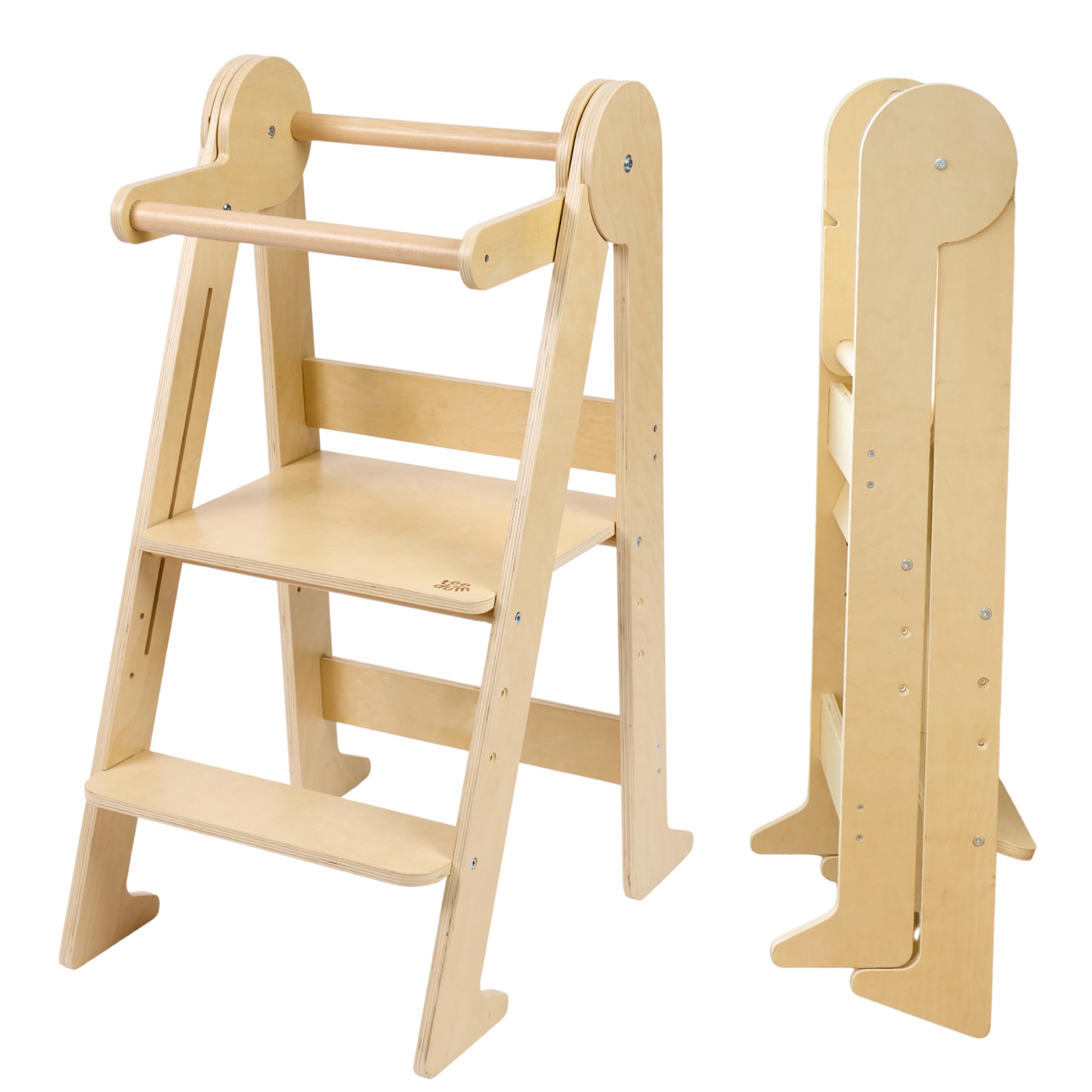 Torre de observación Montessori plegable compacta y ligera – Madera de abedul resistente a 80 kg – 3 alturas ajustables – Certificado CE y seguridad anti-Basculamento – Autonomía y movilidad – a
