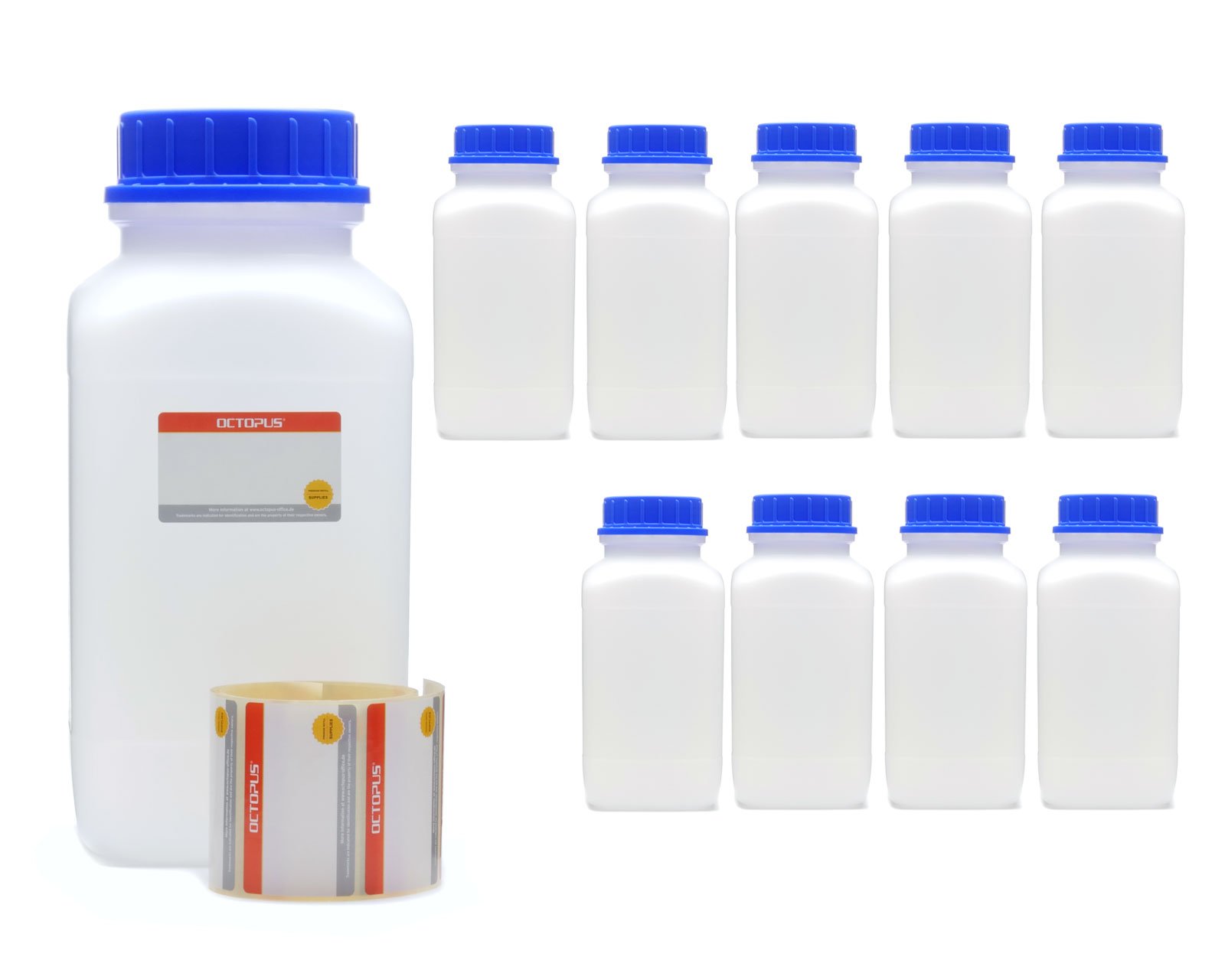 Octopus Transparent Wide-Neck Bottles With Screw Caps, Chemical Bottle, Laboratory Bottle With Lid, Storage Container For Laboratory, Kitchen Or Hobby, Pack Of 10, 10X 2500 Ml