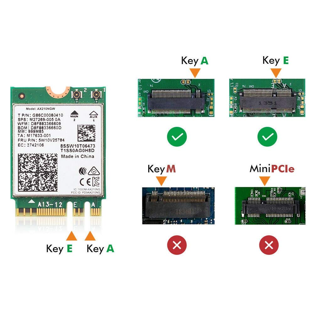 Kit Desktop WiFi 6E per Scheda AX210 Bluetooth 5.2 WiFi 802.11Ax 2.4Ghz / 5Ghz AX210NGW Wi-Fi 6 Adapter con Antenna
