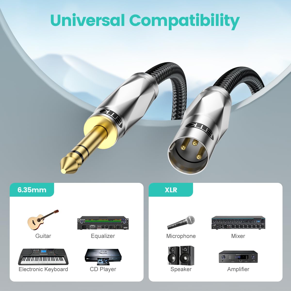 EMK 1/4" to XLR Cable,6.35mm TRS to XLR Male to Male Balanced XLR to 1/4 Cable Interconnect Microphone Cord Patch Cable for Mixers, Amplifiers, Speakers (16.5FT/5M)