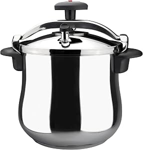 Magefesa Star Bombeada - Olla Express Tradicional 10L, Acero Inoxidable 18/10, Cocina Sana, Para Inducción, Reparto del Calor, Válvula Giratoria