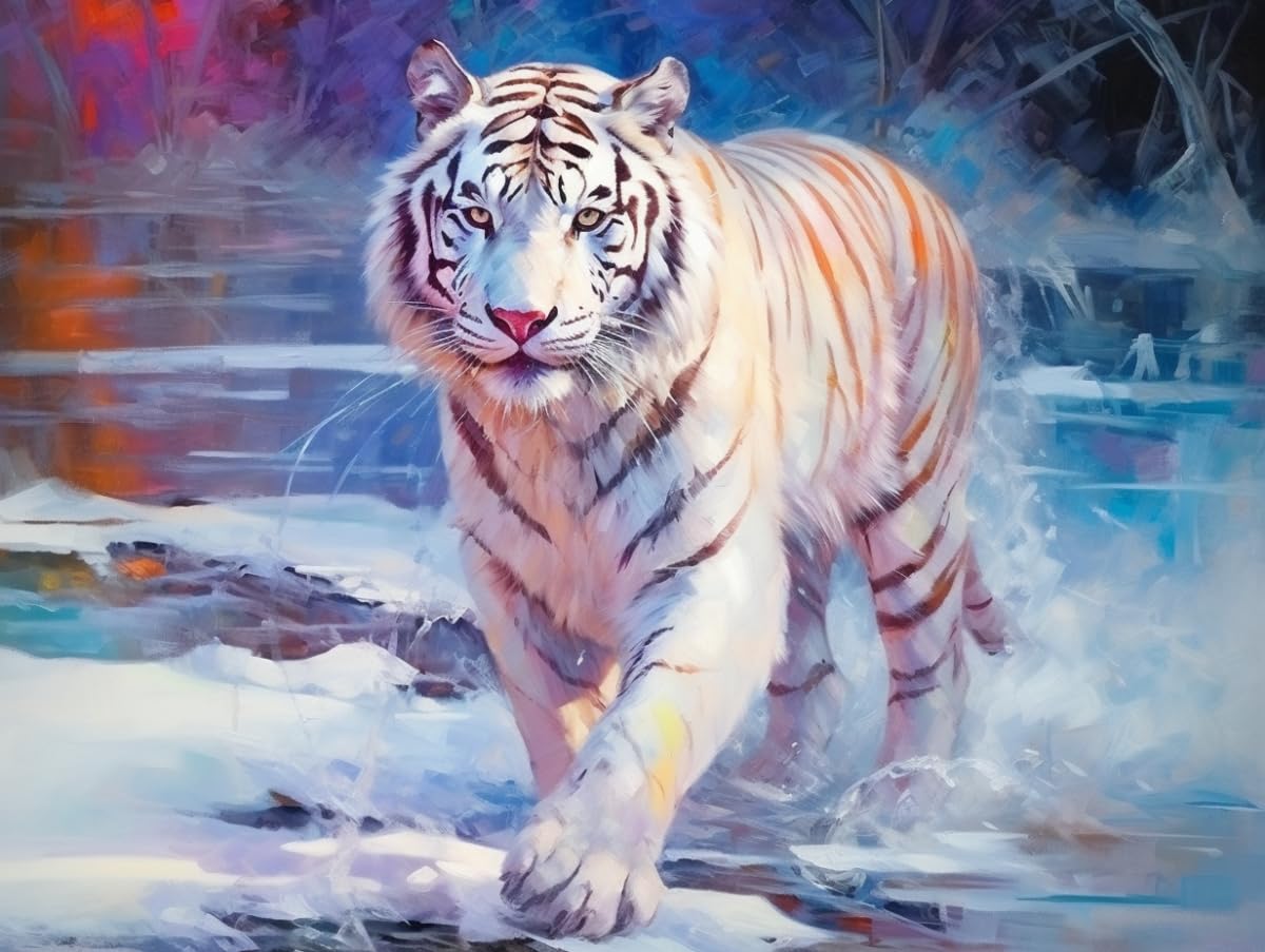 Perline Fai-Da-Te Per Ricamo Colore Tigre Bianca Kit Da Ricamo Con Perline Kit Punto Croce Animale Kit Da Ricamo Timbrato Per Adulti Wall Art 40x50cm