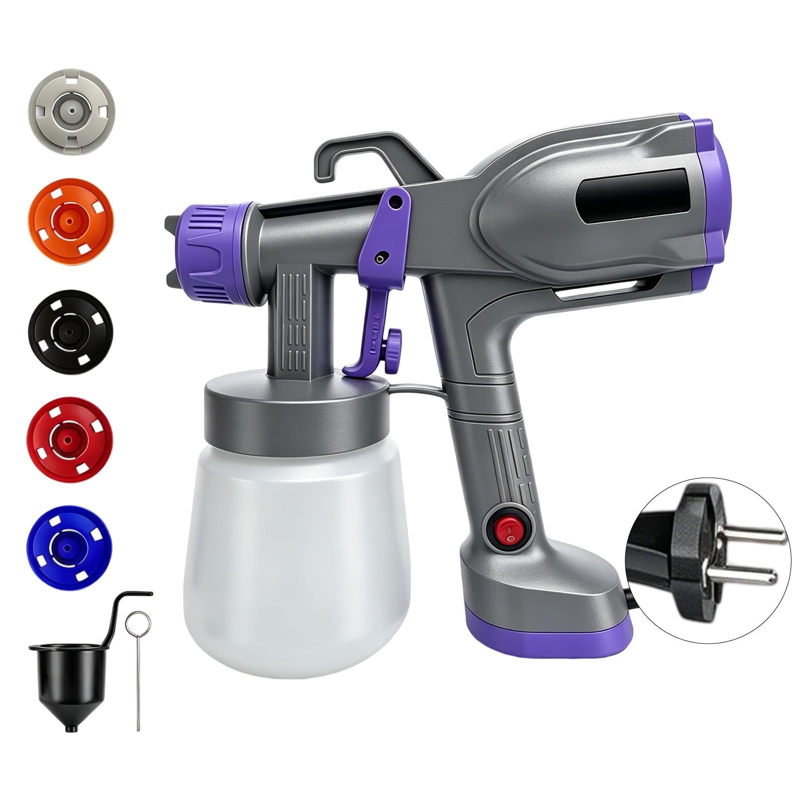 Sistema de pulverización de pintura, pulverizador eléctrico ultraligero con depósito de 800 ml, pistola de pintura eléctrica con 5 boquillas, 3 patrones de pulverización, pistola de pulverización para