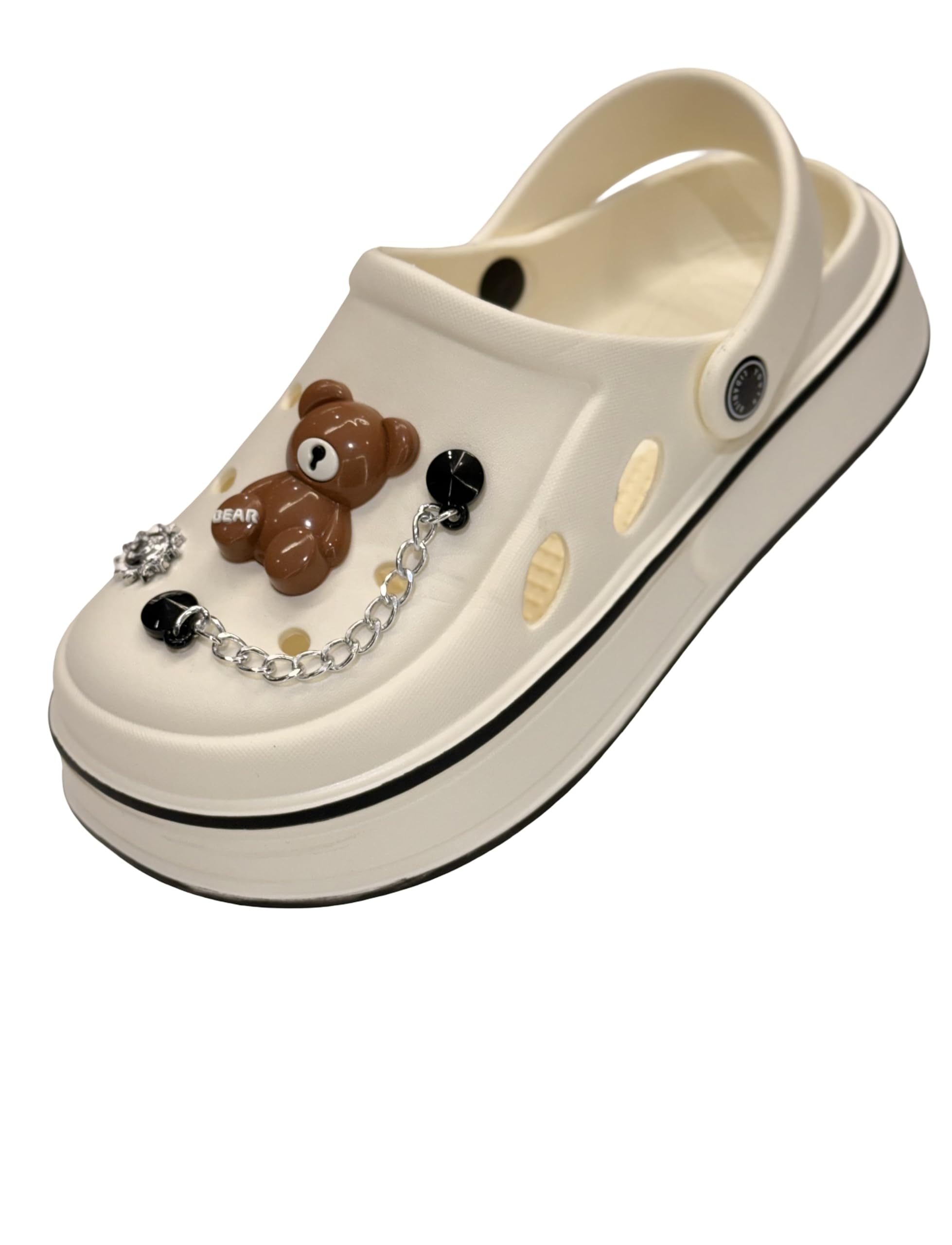 luxekicks Women?s White Platform Clogs with Bear Charm & Chain Detail | Lightweight EVA Slip-On Sandals | Anti-Slip Casual Footwear-picture-46