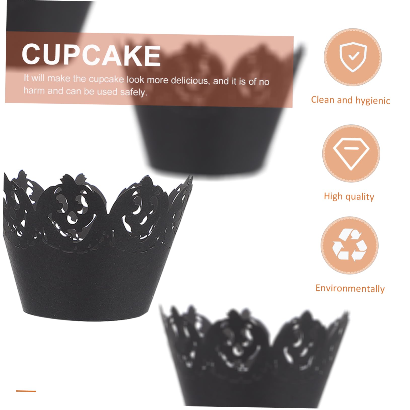 MAGICLULU 150 Piezas Borde De La Torta Revestimientos De Cupcakes De Halloween Decoraciones De Halloween Decoración De Magdalenas Bandejas Negras Ornamento Papel Pastel Elegante