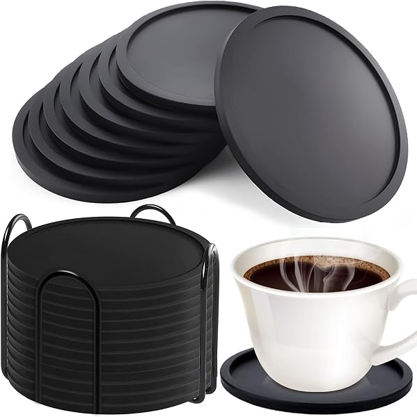 MOOING Lot de 12 Dessous de Verre Silicone Noir