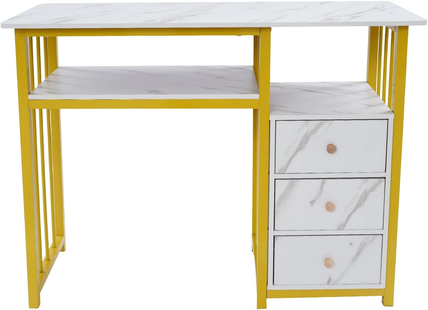 Manicure Table with 3 Drawers, 39''x15'' Marbling Texture Manicure Desk, Stylish Storage Workstation for Nail Salon, Beauty Salon, Living Room and Office Use