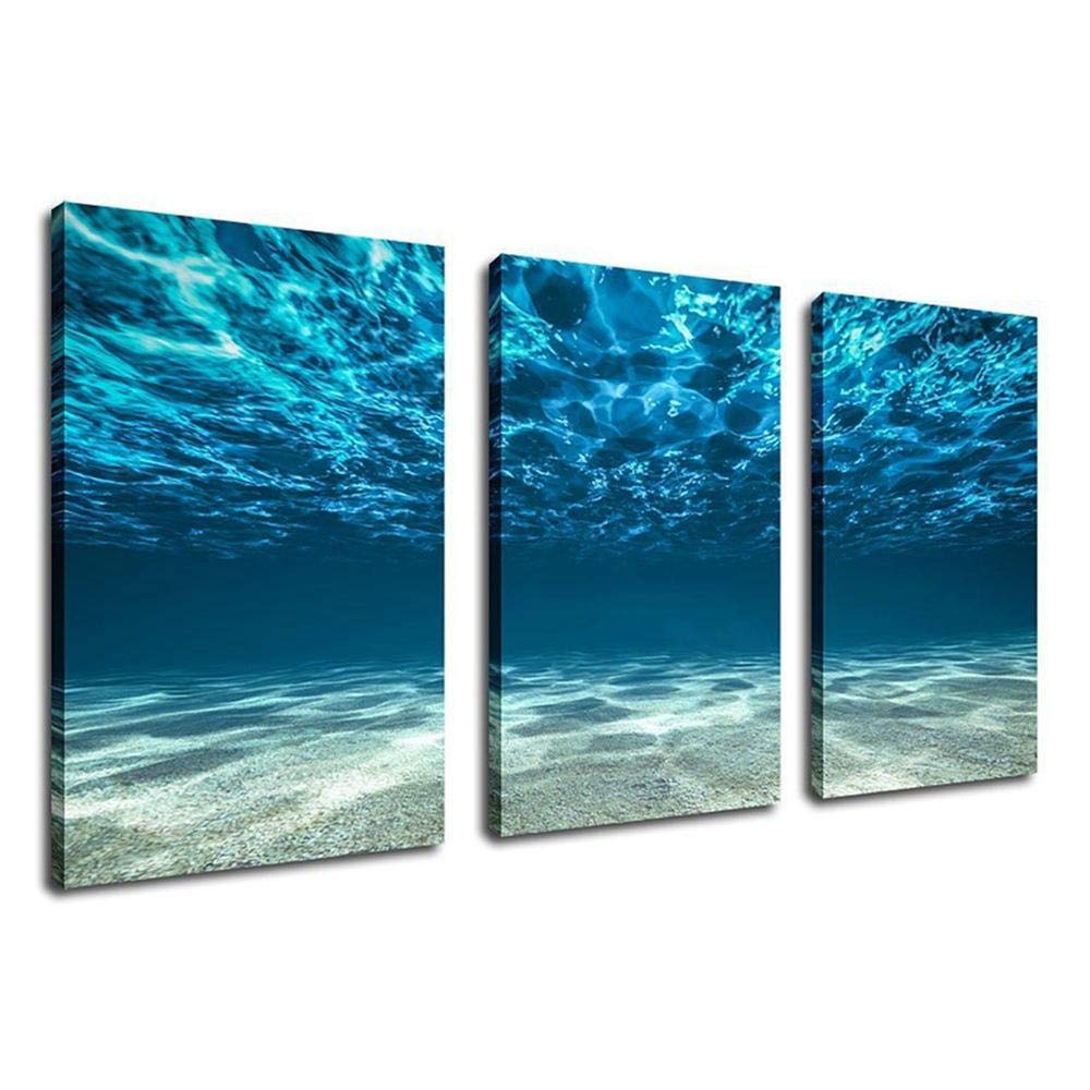 Art mural pour salon triptyque déco : peinture à l'huile paysage sous-marin salon moderne chic