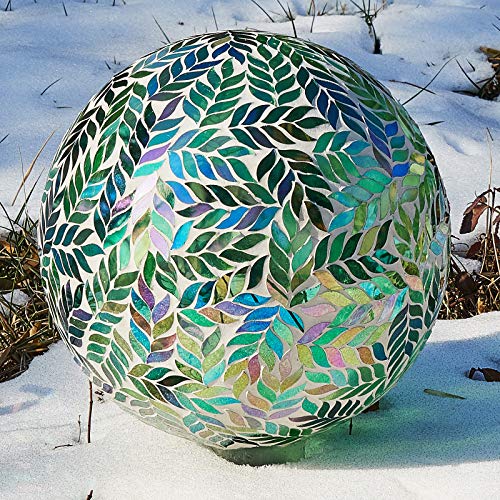 Sunnyfence 10" Outdoor Mosaic Colorful Gazing Ball/Globe/Sphere With Neck For Garden, Backyard Accent (Leaf Pattern) #TOP2
