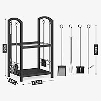 Vista 6 de Mr IRONSTONE Firewood Rack with Fireplace Tools Set, Fireplace Tool Rack for Indoor Outdoor Fire Log Holder Wrought Iron Large Wood Stove with