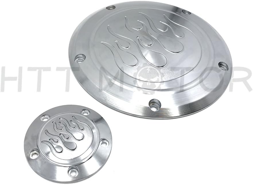 HTTMT- Chrome Skull No.1 Dark Custom Derby Timer Cover CNC Air Cleaner Cover Trim Compatible with H-D FLD Dyna Switchback FLHR Road King Electra Glide Classic XL 1200C Sportster [P/N: MT429-004-CD]