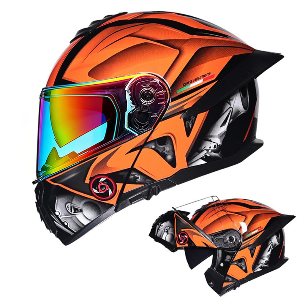View 1 of **MISSING VISOR** TRIPERSON Modular Motorcycle Helmet (Orange Knight, XXXL)