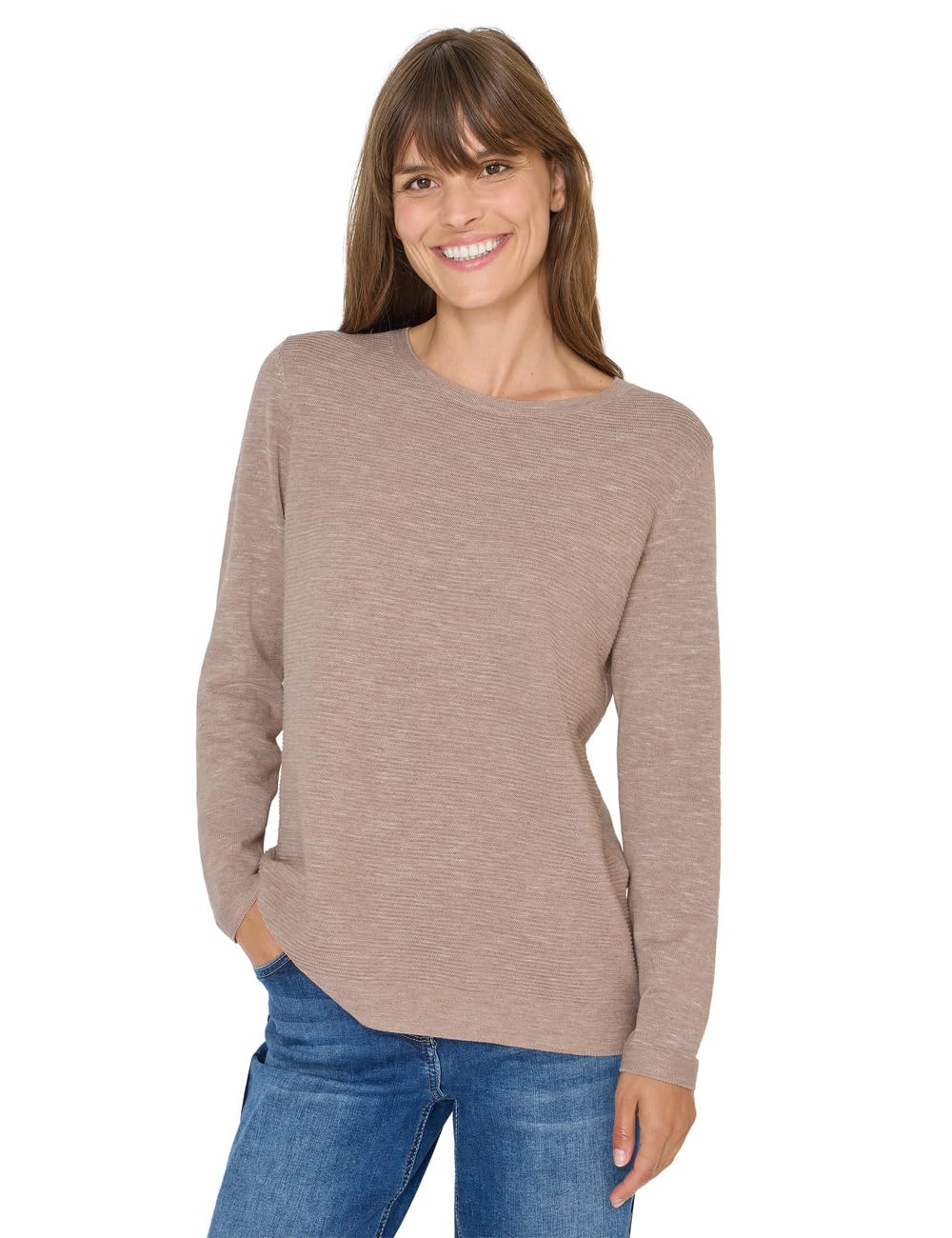 Cecil Women's 3015484 Crew Neck Textured Jumper, Heather Taupe Melange, M