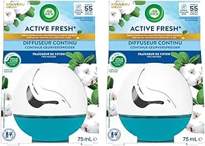 Air Wick Lot de 2 Diffuseurs Continus Active Fresh Coton - Flacon de 75 ...
