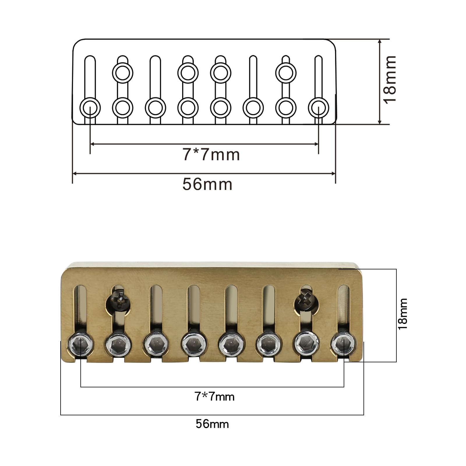 Dado di bloccaggio a 8 corde in lega di titanio per ponte chitarra senza testa in metallo per chitarra elettrica a 8 corde (vuoto oro 49 mm x 18 mm)