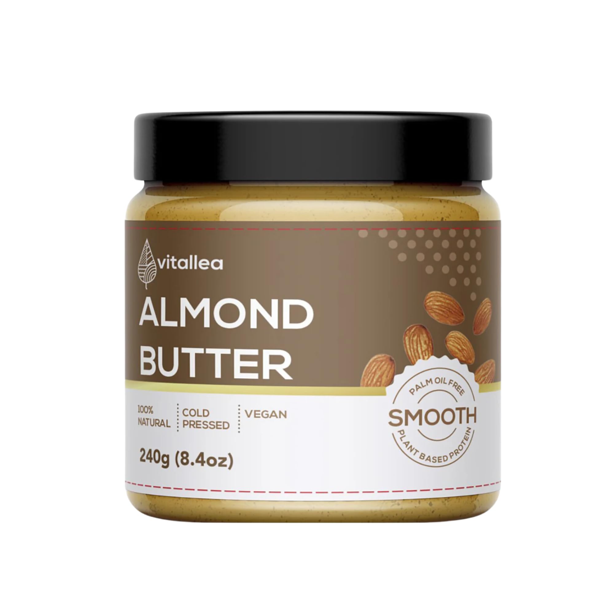 Vitallea Almond Butter - Dry Roasted Almond - Palm Oil & Preservative Free - Plant Based Protein - Gluten-Free - 240g