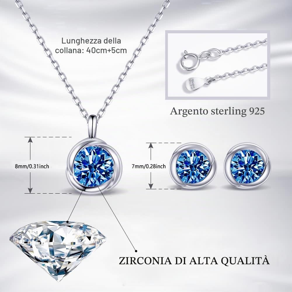 immobird Collana Orecchini Donna Set in Argento Sterling 925 di Rosa Fiore Ciondolo con Pietra Portafortuna 5A-Zirconi Per Festival Regalo