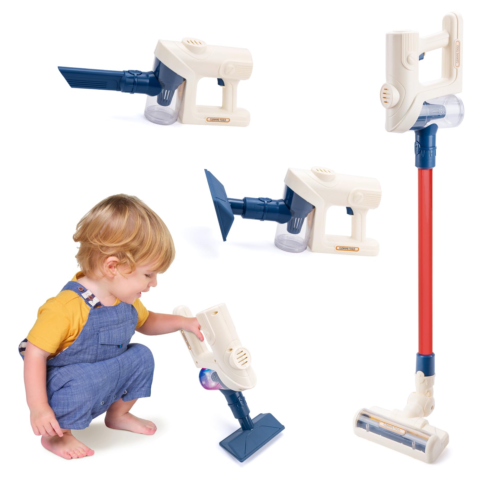 Joyfia Kids Vacuum That Really Works, Toddlers Cordless Vacuum Cleaner Set, Pretend Role Play Household Keeping Toys with Realistic Function & Attachments, Cleaning Learning Toys for Age 3+ Boys Girls