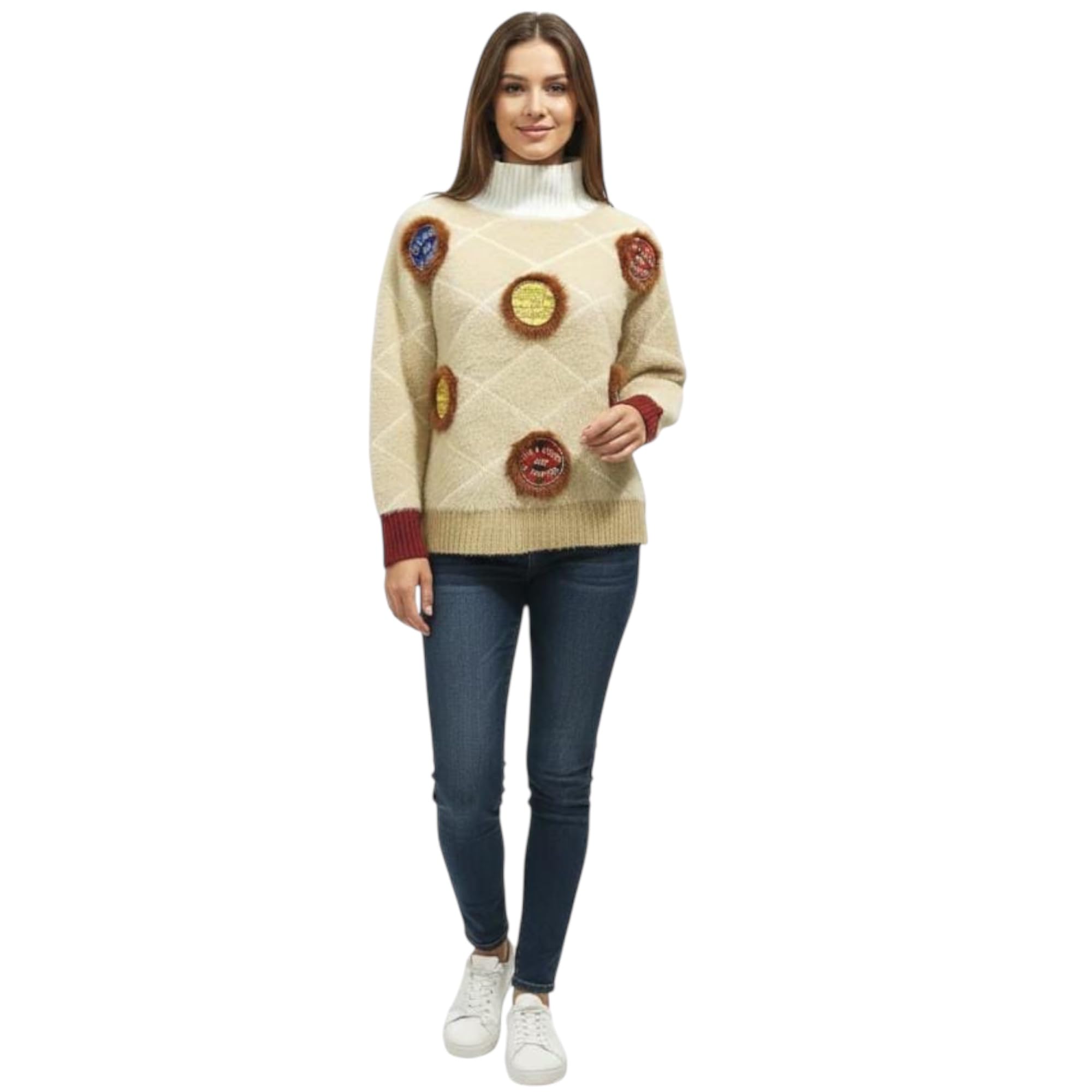 Premium Women High Neck Textured Knit Sweater Elegant Winter Pullover Boutique Single Piece Exclusive Hand Detailed Pattern Warm Stylish Knitwear-image-14