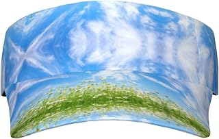 Ousika Fresh Daisy Printing Visor Hats Men Women Adjustable Sun Visor Caps Empty Top Baseball Cap Sun Visor for Travel,Sports,Climb Black