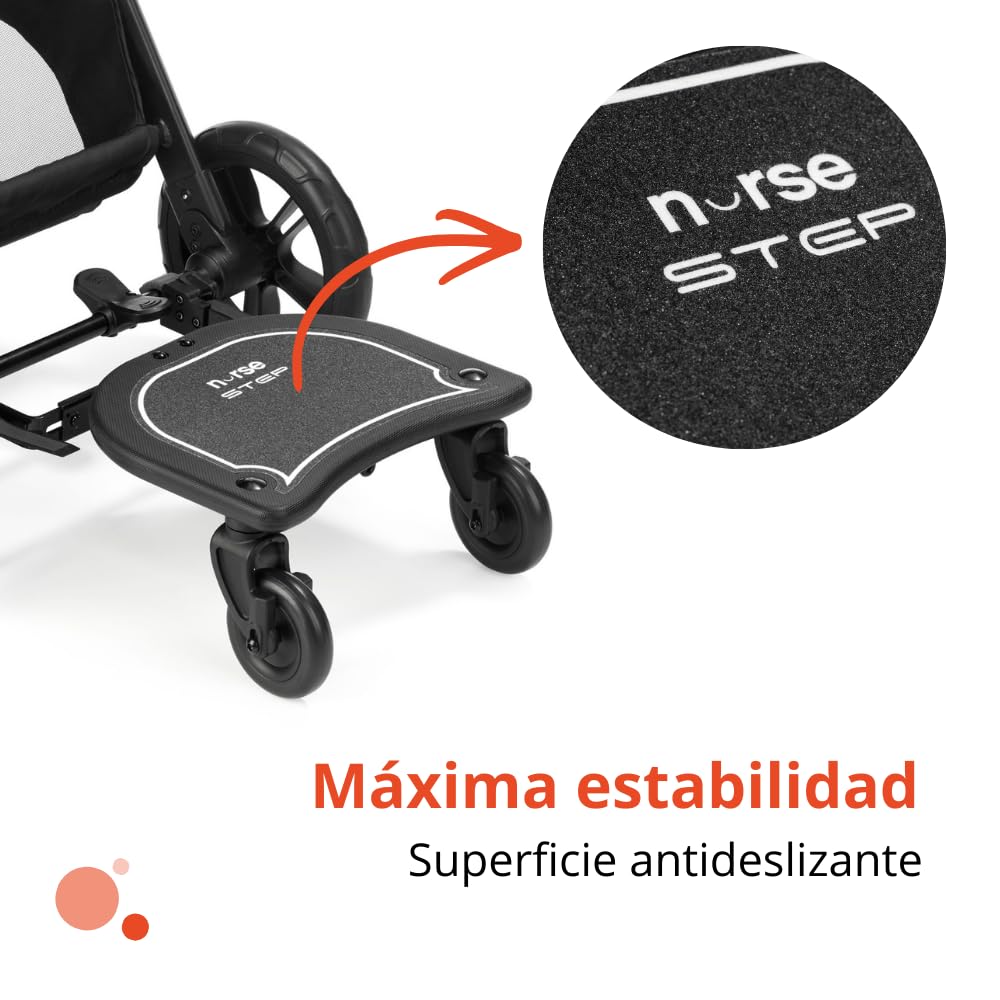 Nurse Step Plataforma Patín para Cochecito y Silla de Paseo, Universal hasta 20 kg, Antideslizante, Instalación Fácil sin Herramientas