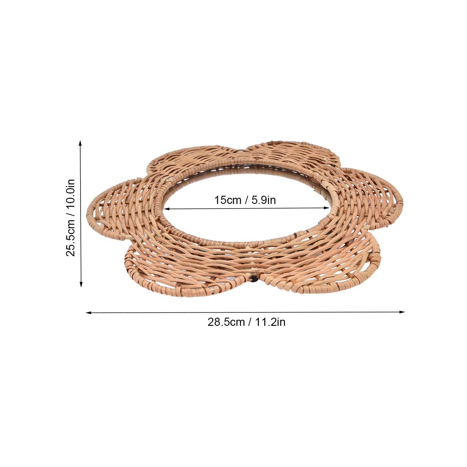 BORDSTRACT Miroir Mural Rond Suspendu, Miroir Mural en Rotin Naturel, Décoration Murale Miroir Cosmétique Fleur en Osier pour Salon Chambre Salle de Bains (28,5 X 25,5 cm)