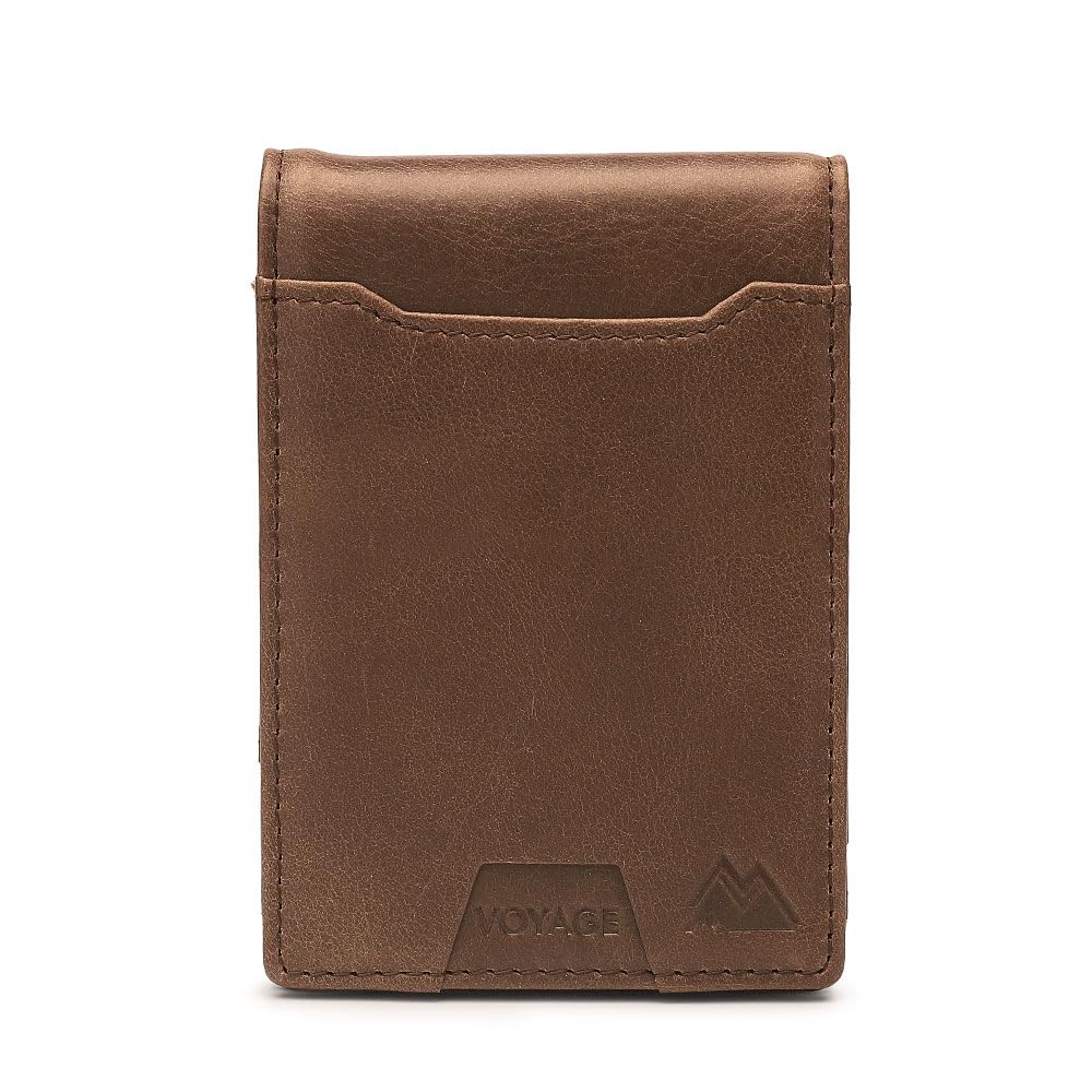 Mountain Voyage Co Leather Wallet - RFID-Blocking Genuine Vintage Leather Bi-Fold Card Holder with Money Clip and Gift Box (Taupe Grey)