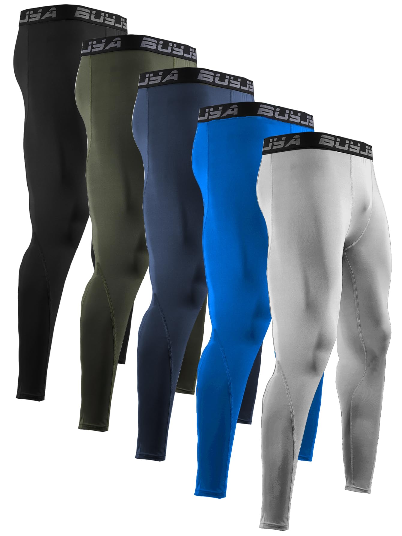 BUYJYA 3 or 5 Pack Men's Compression Pants Running Tights Workout Leggings Athletic Cool Dry Yoga Gym Clothes Gift