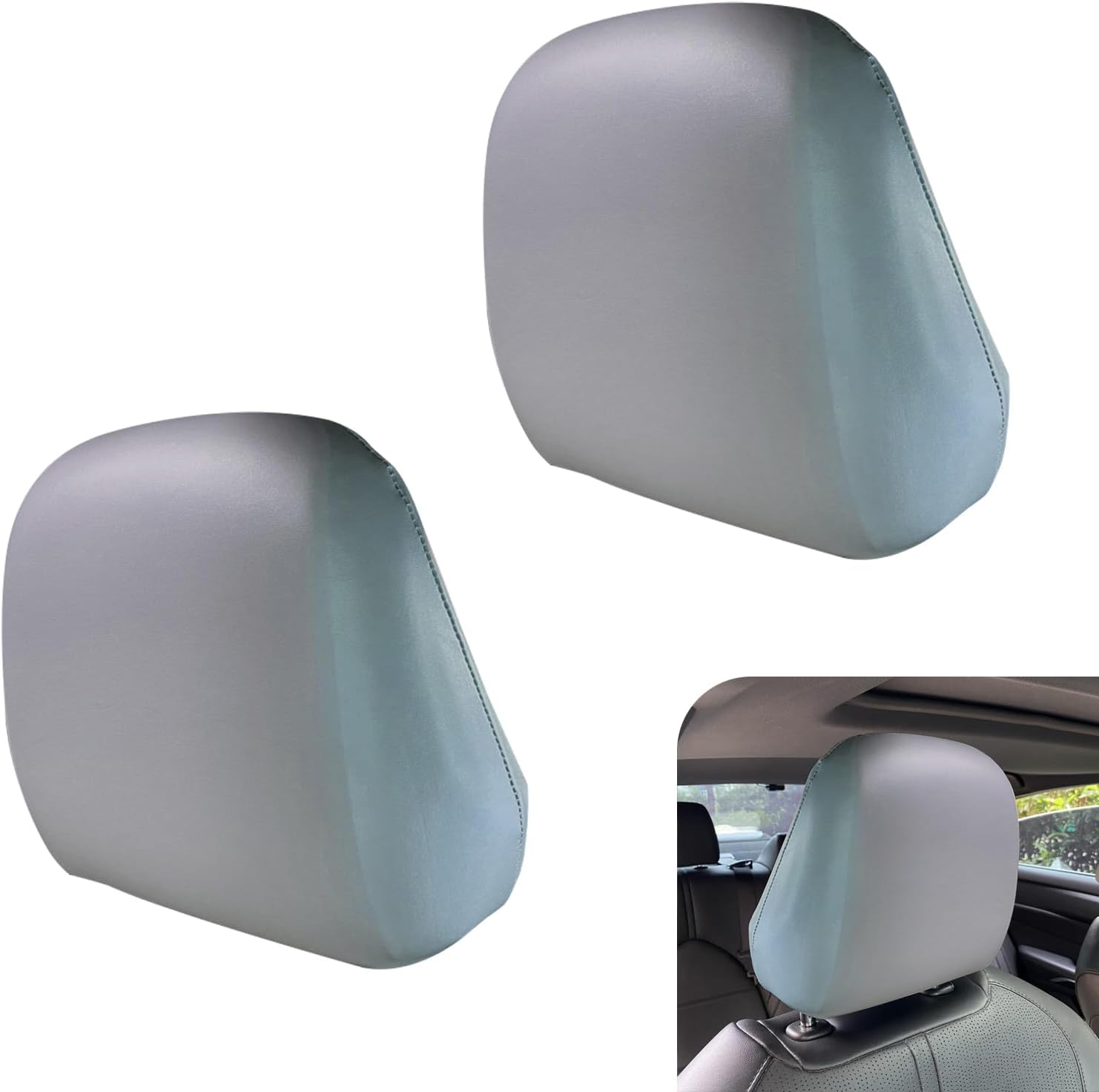 2PCS Car Headrest Covers, Waterproof Leather Scratch-resistant Reusable Elastic Seat Headrest Dust Cover, Mark-free Vehicle Seat Protective Decoration, Universal for Most Vehicles (Gray #S)