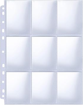 Trading Card Sleeve Pages, HERKKA 200 Pack 9 Pocket Album Pages 11 Holes Fit 3 Ring Binder
