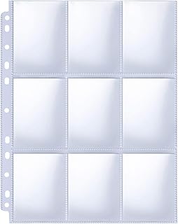 Trading Card Sleeve Pages, HERKKA 200 Pack 9 Pocket Album Pages 11 Holes Fit 3 Ring Binder