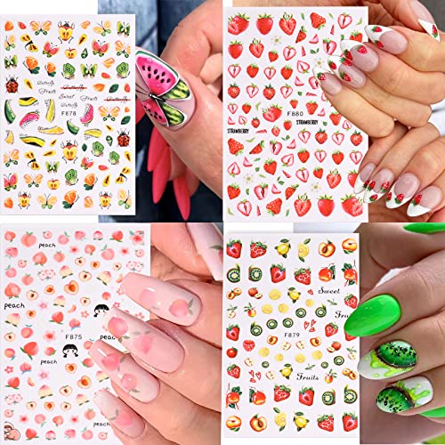 Yosomk 12 Sheets Fruit Nail Art Stickers Decals 3D Self-Adhesive Nail Decals Summer Kiwi Fruit Nail Supplies Fresh Cherry Lemon Strawberry Nail Accessories For Women Diy Nail Decorations Design.… #TOP3