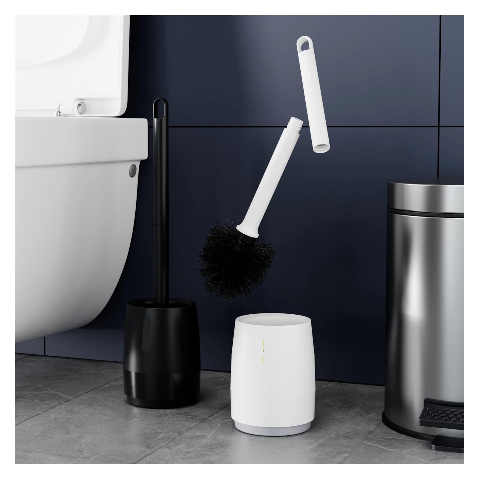 1 escobilla de baño Grande for Suelo, Limpieza Huecos con Mango extendido, cerdas Suaves, Adecuada for(Black)