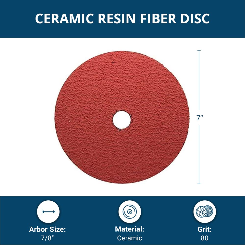 5 In. Ceramic Fiber Discs, 24 Grit, 5-Pack