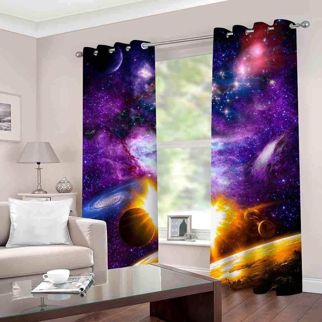 Modern Blackout Curtains with Eyelet 3D Printed Thermal Insulated Window Treatments Purple Starry Milky Way Living Room Bedroom Window Drapes 2 Panel Set 72" X 108" (2XW55"xL96")