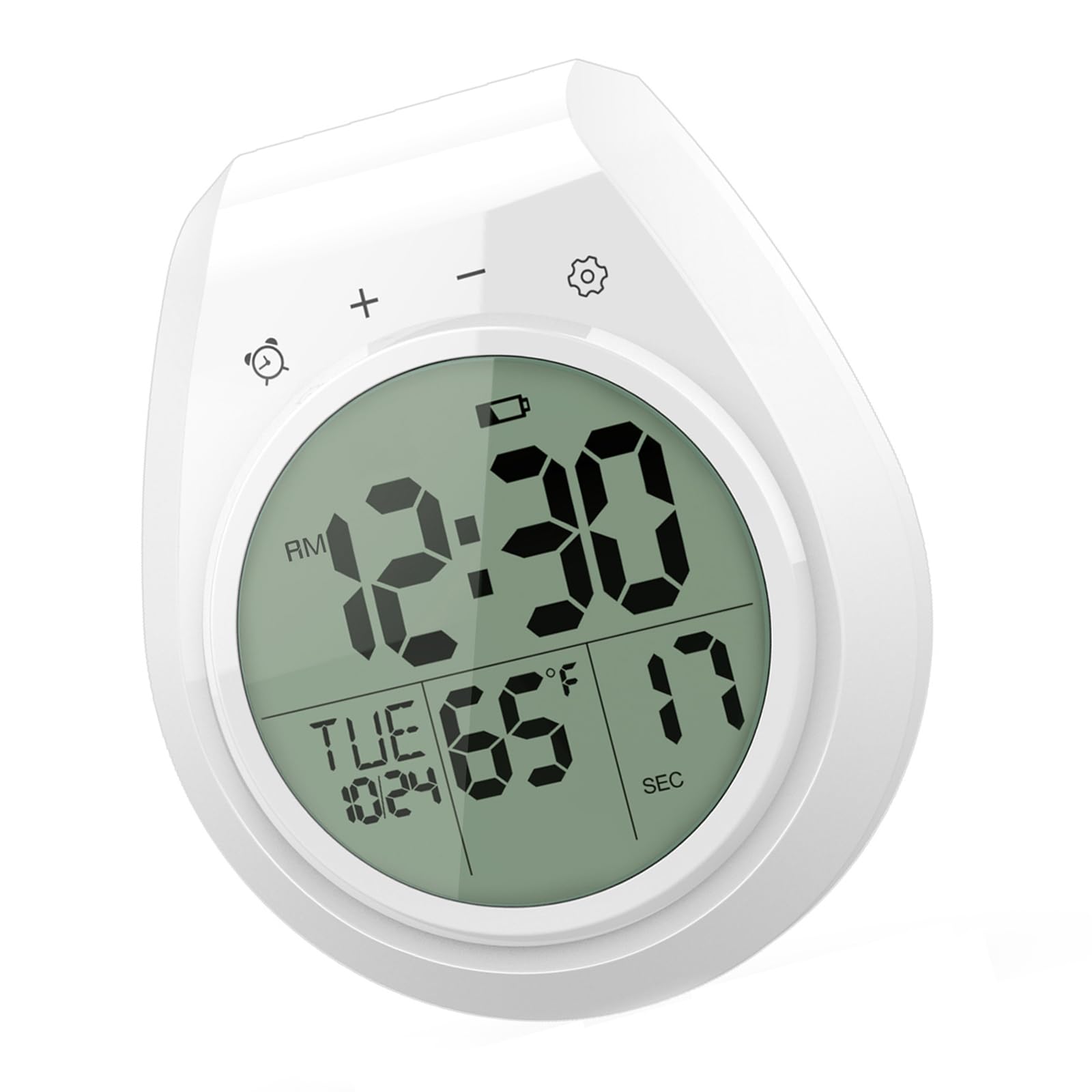Lerpwige Shower Timer LCD Digital Clock 12/24 Hour Format Temperature Monitor Countdown Suction Cup Installation Hanging Hole Clock