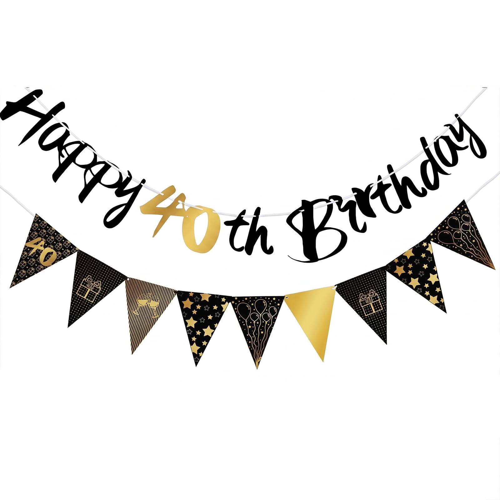 Cuixia 40th Birthday Banner Decorations for Women Men, Black, 2 Pcs — image 1