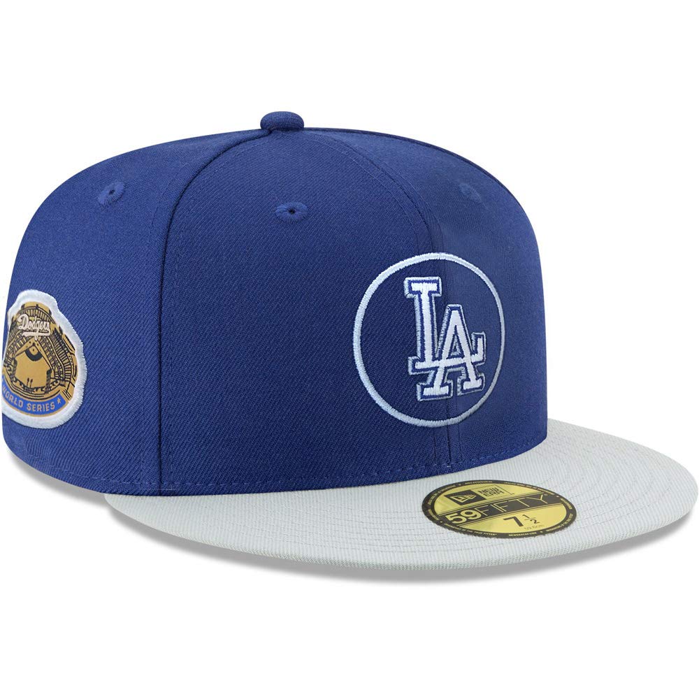 New Era Los Angeles Dodgers 59FIFTY Fitted Hat Authentic MLB Baseball Caps (8, Blue Canvas), Blue, 8